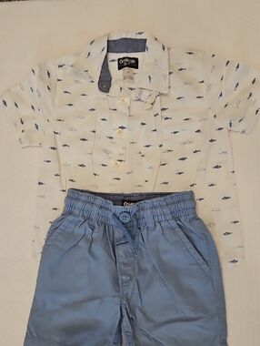 OshKosh B'gosh White & Blue Shark Print Button-Up Shirt